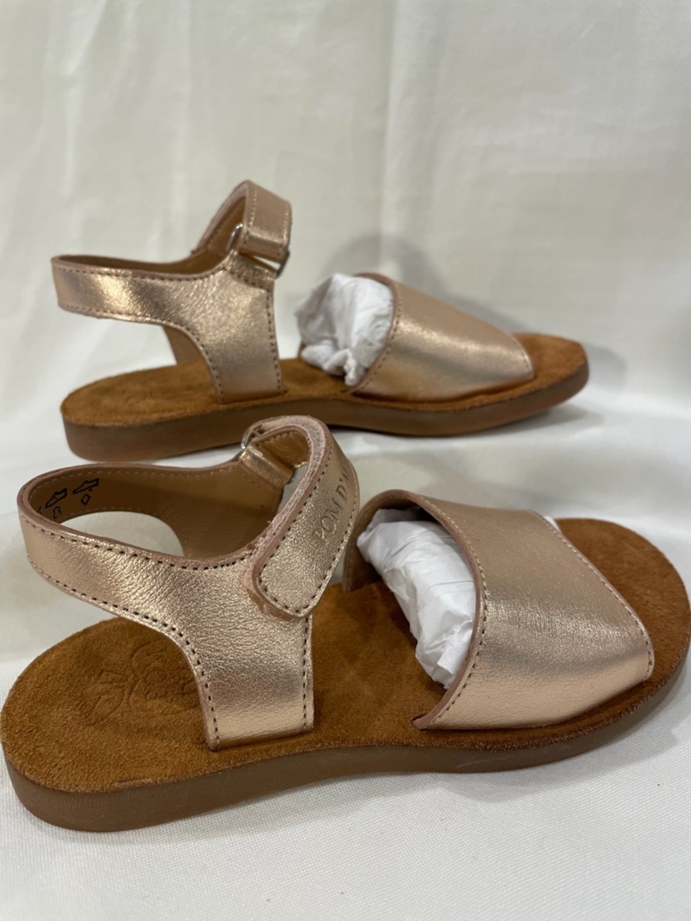 Pom d’Api Kids Metallic Rose Gold Sandals with Hook-and-Loop Strap
